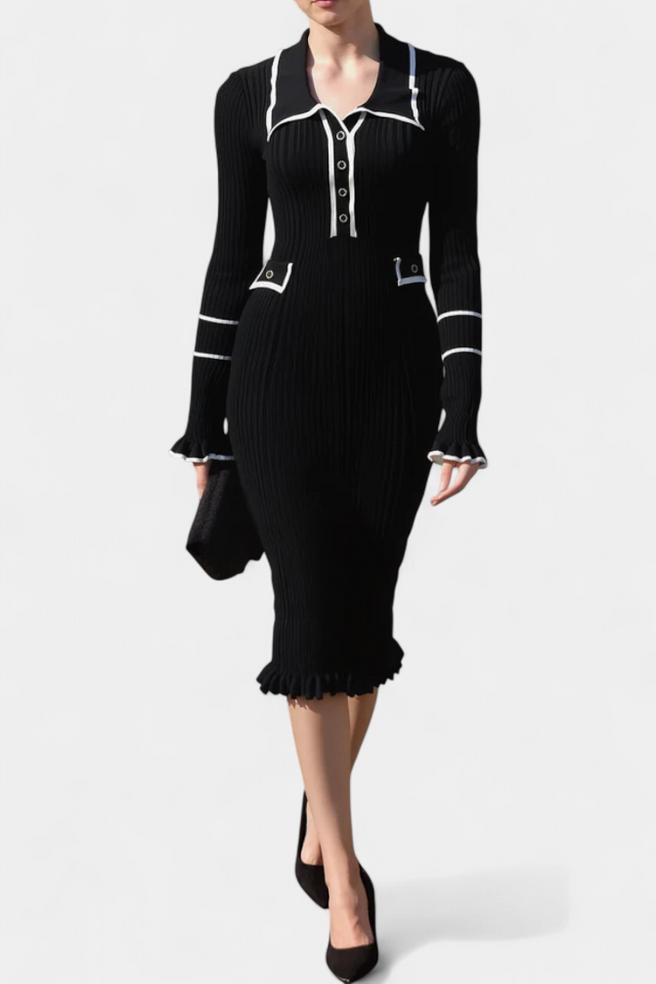 Bernadette | Ribbed Polo-Collar Midi Dress