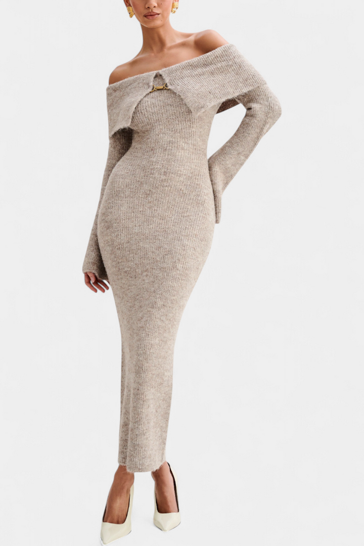 Elsie | Off-Shoulder Long Sleeve Midi Dress