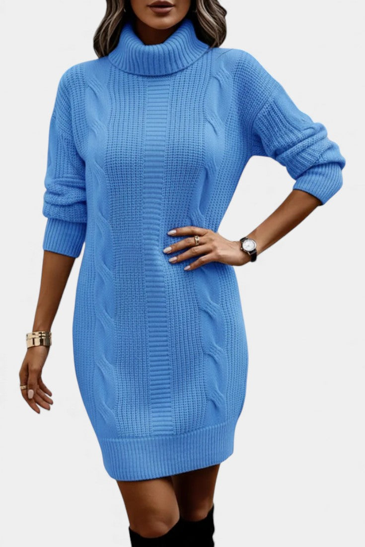 Hannah | Cable Knit Roll Neck Jumper Dress