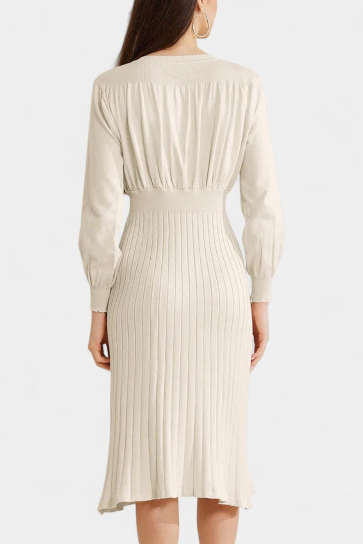 Emmeline | Ribbed Lantern-Sleeve Midi Dress