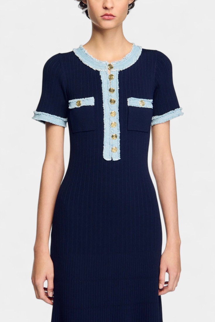 Estella | Ribbed Contrast-Trim Midi Dress