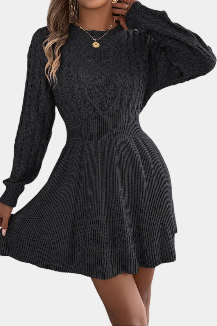 Fenella | Cable-Knit Fit-and-Flare Sweater Dress
