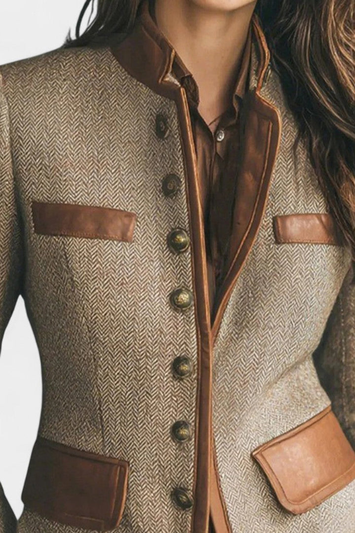 Elisabeth | Tailored Chevron Blazer with Piped Trim