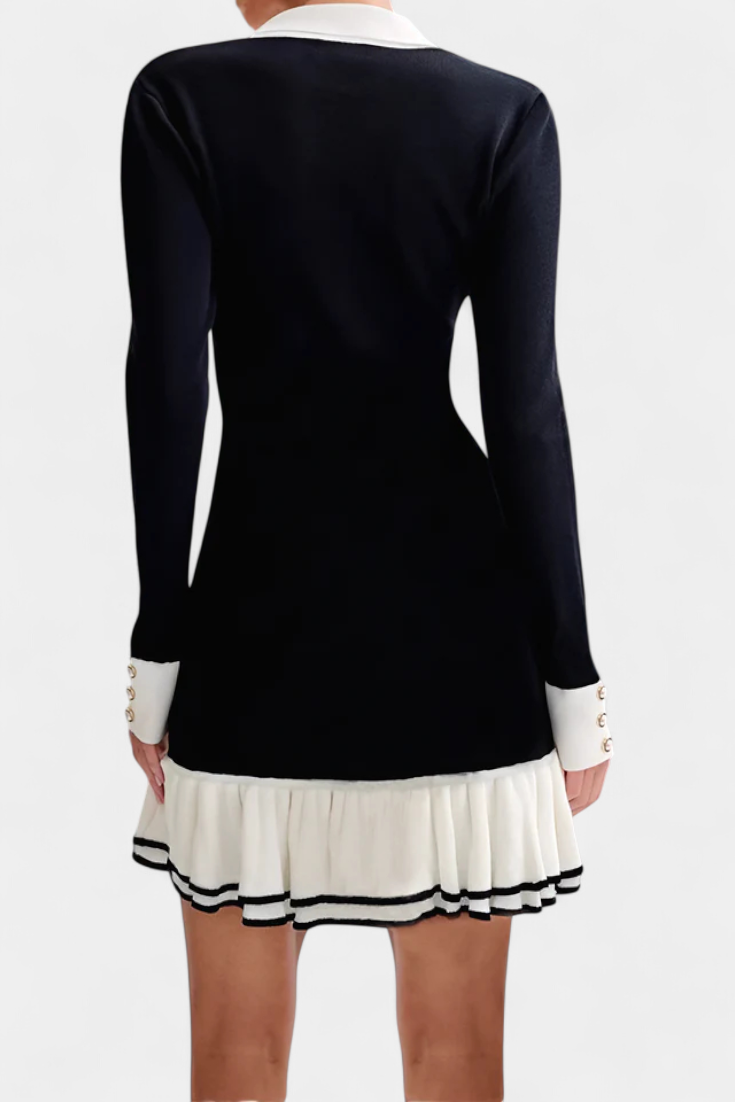 Bianca | Contrast Ruffle-Hem Sweater Dress