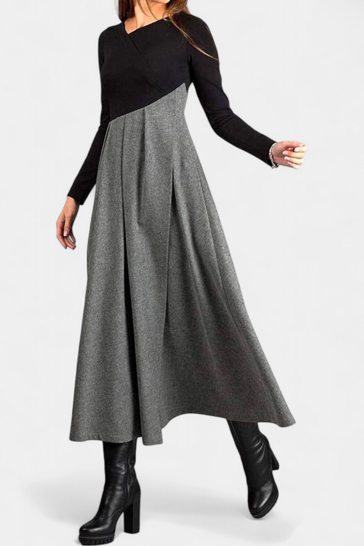 Diane | Two-Tone Pleated Maxi Dress