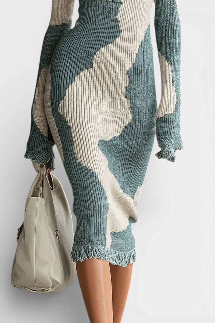 Esther | Abstract Knit Midi Dress with Zip Collar