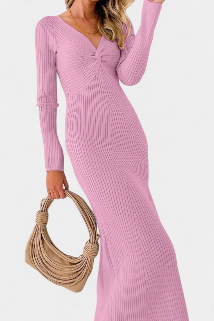 Aurelie | Ruched V-Neck Fitted Maxi Dress