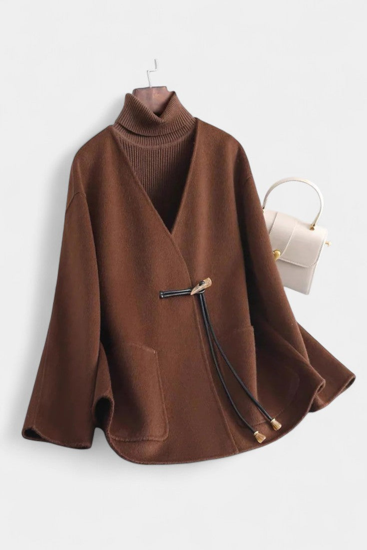 Rosanna | Relaxed Ribbed-Collar Cape Coat