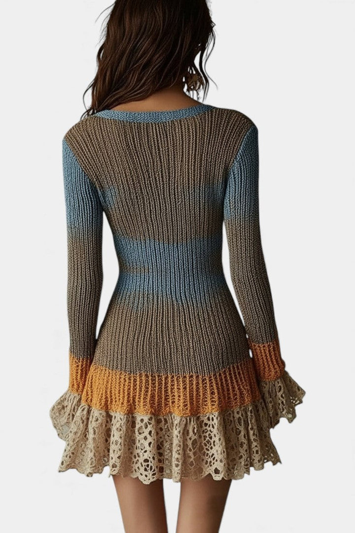 Elena | Lace-Trimmed Ribbed Mini Dress