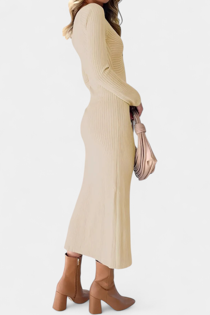 Aurelie | Ruched V-Neck Fitted Maxi Dress