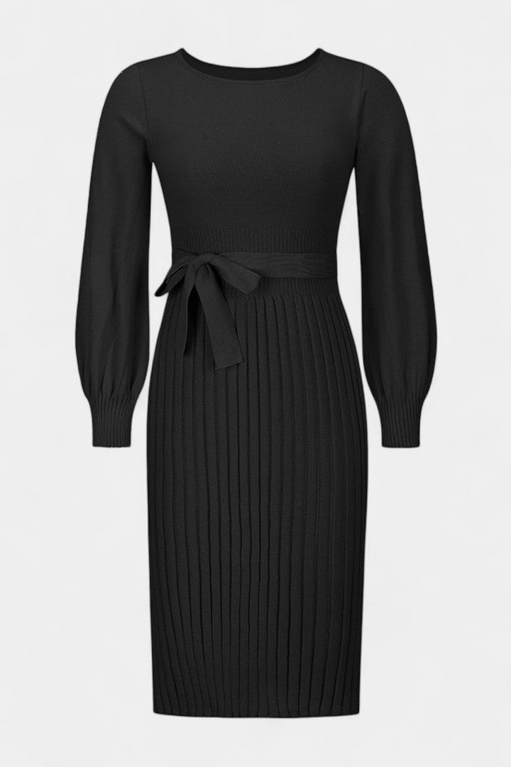 Adelina | Belted Pleated Midi Dress