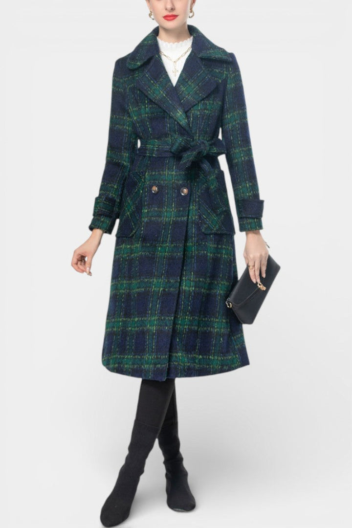 Tabitha | Longline Double-Breasted Check Coat