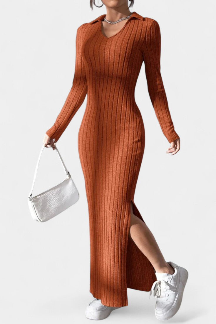 Sophia | Collared Ribbed Maxi Dress