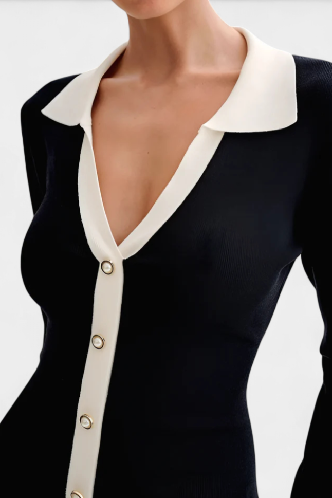 Katrina | Ruffle-Hem Collared Sweater Dress