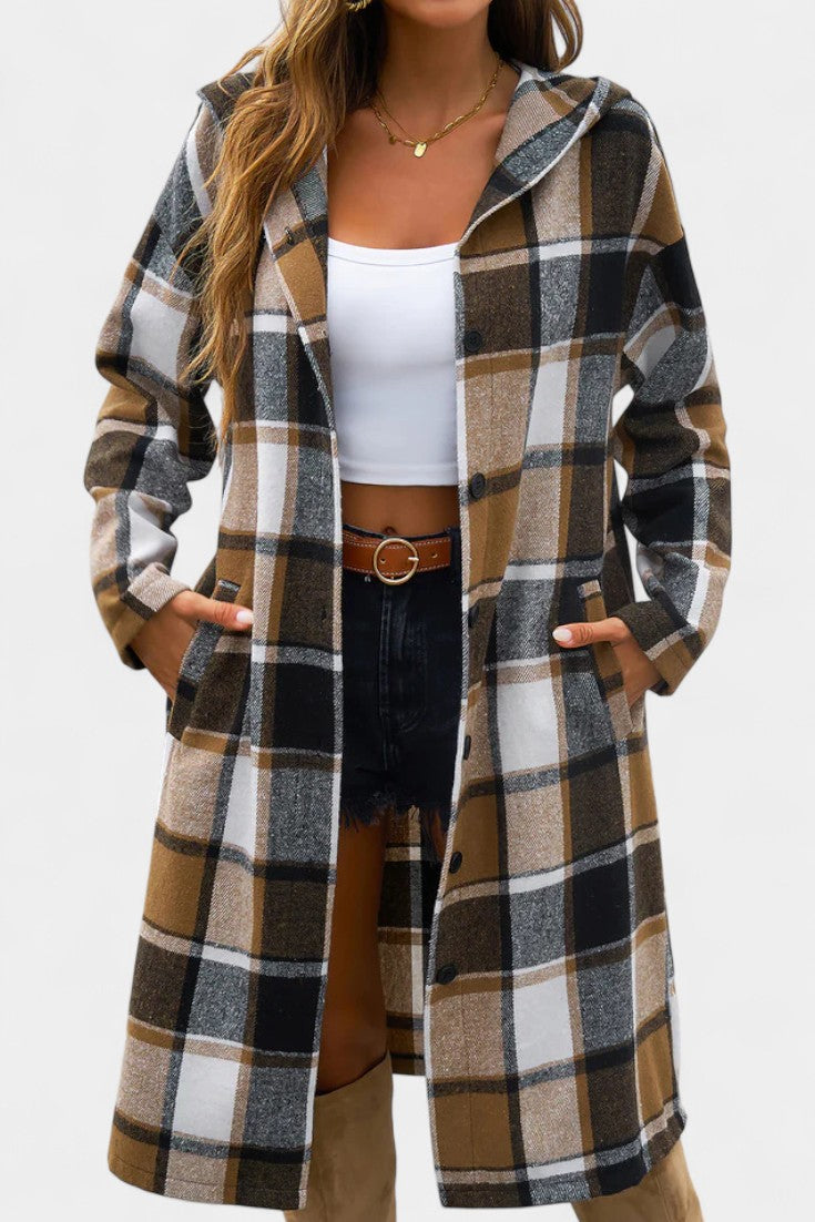 Carys | Hooded Checked Longline Coat