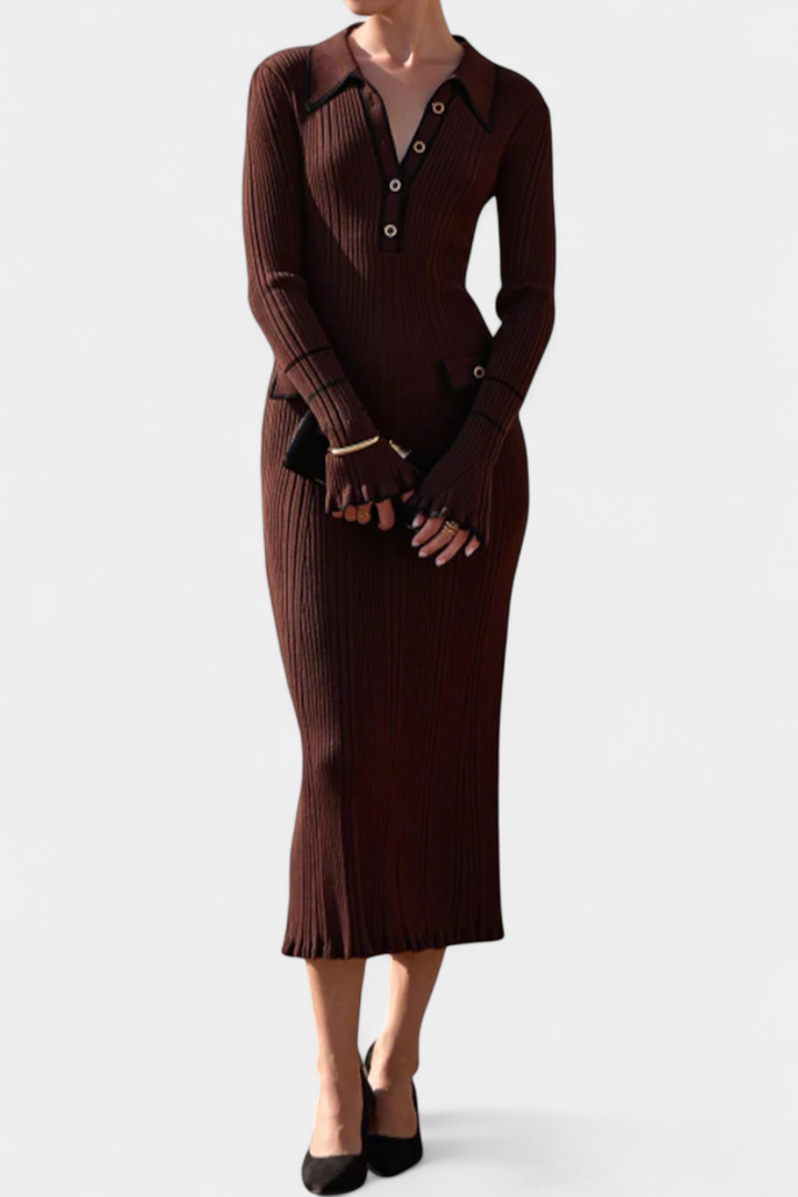 Bernadette | Ribbed Polo-Collar Midi Dress