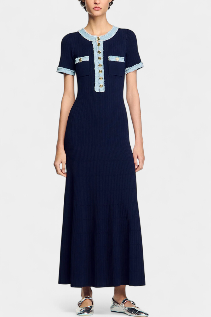 Estella | Ribbed Contrast-Trim Midi Dress