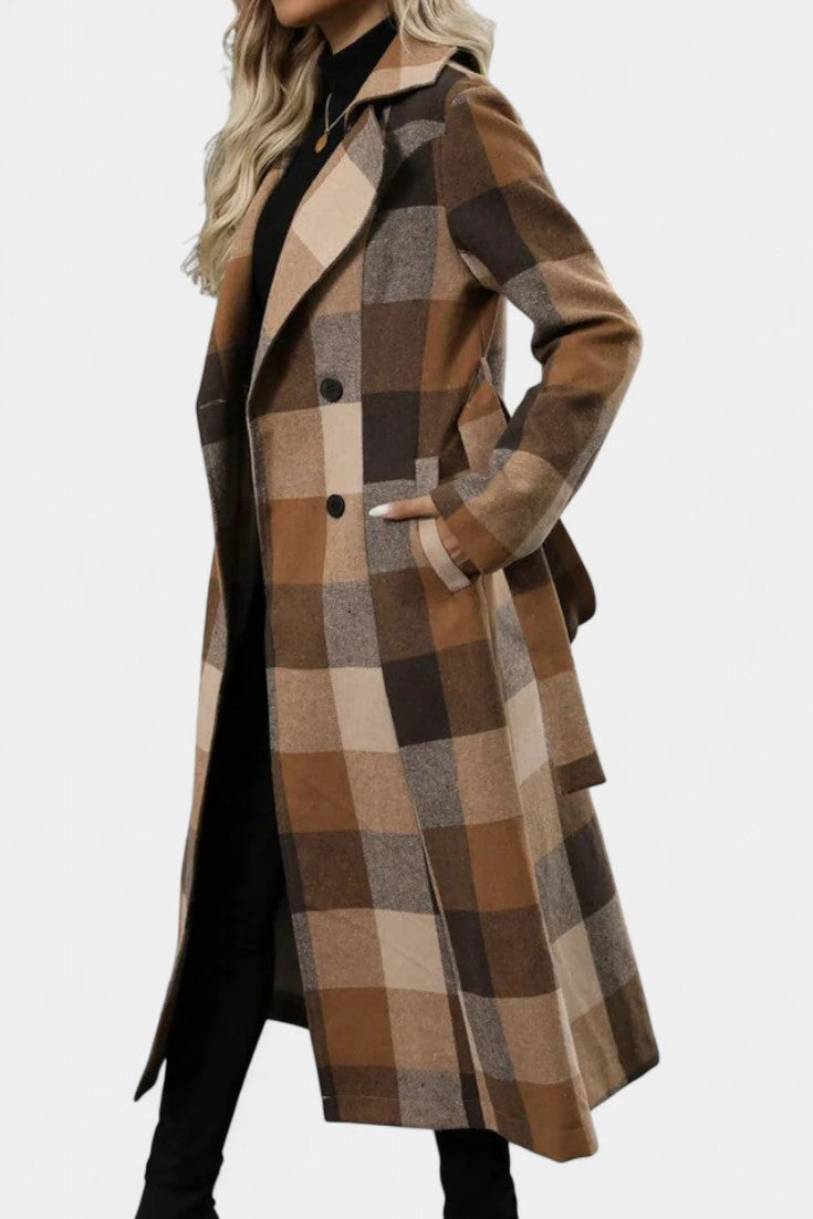 Fabienne | Belted Checked Longline Coat