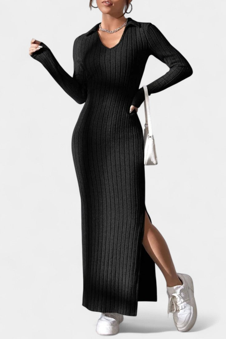 Sophia | Collared Ribbed Maxi Dress