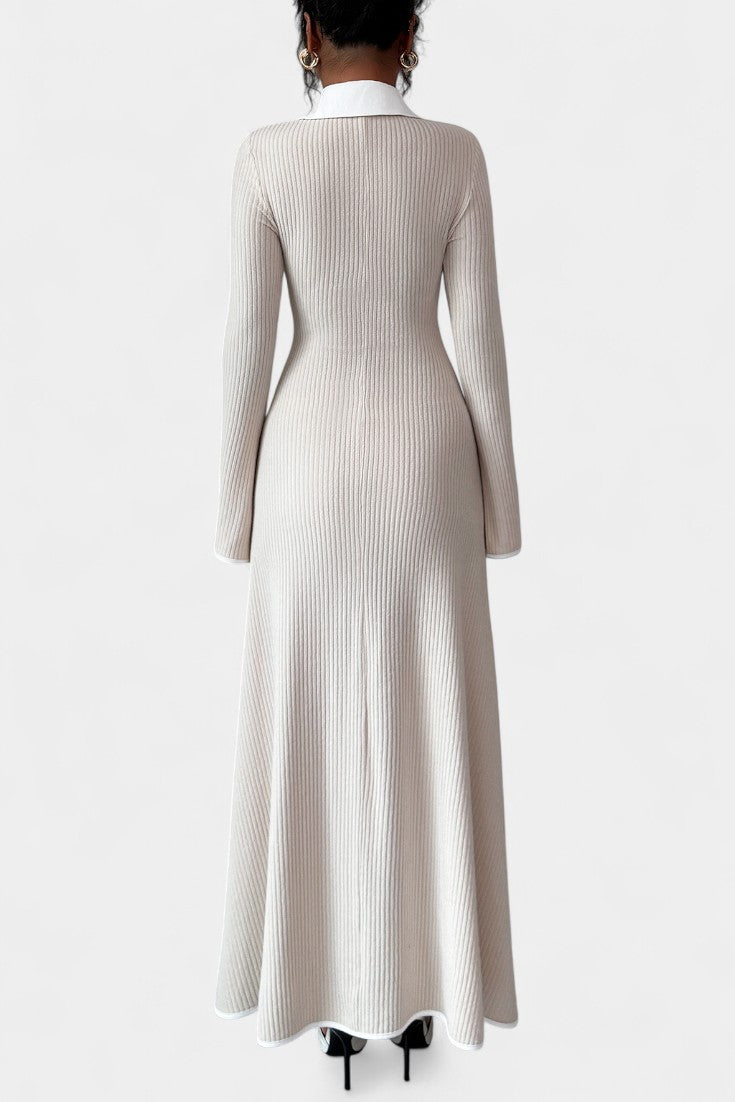 Lisette | Ribbed Collared Maxi Dress