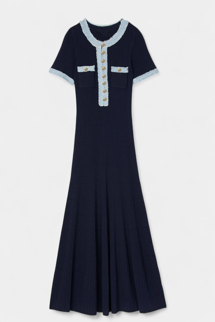 Estella | Ribbed Contrast-Trim Midi Dress