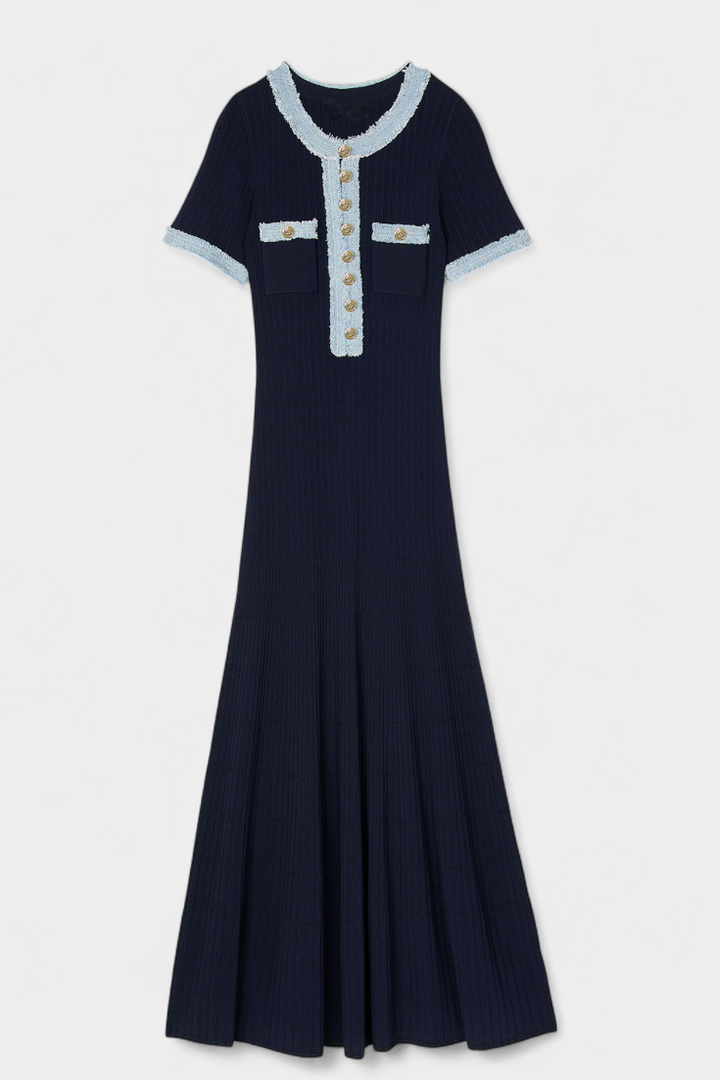 Estella | Ribbed Contrast-Trim Midi Dress