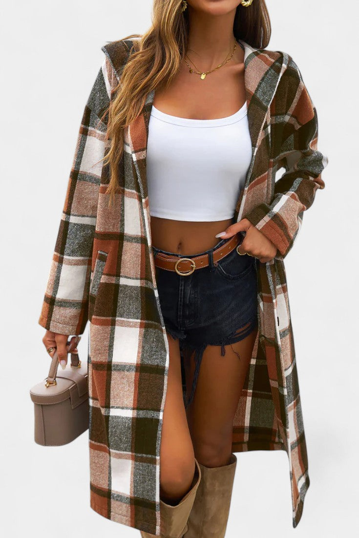 Carys | Hooded Checked Longline Coat