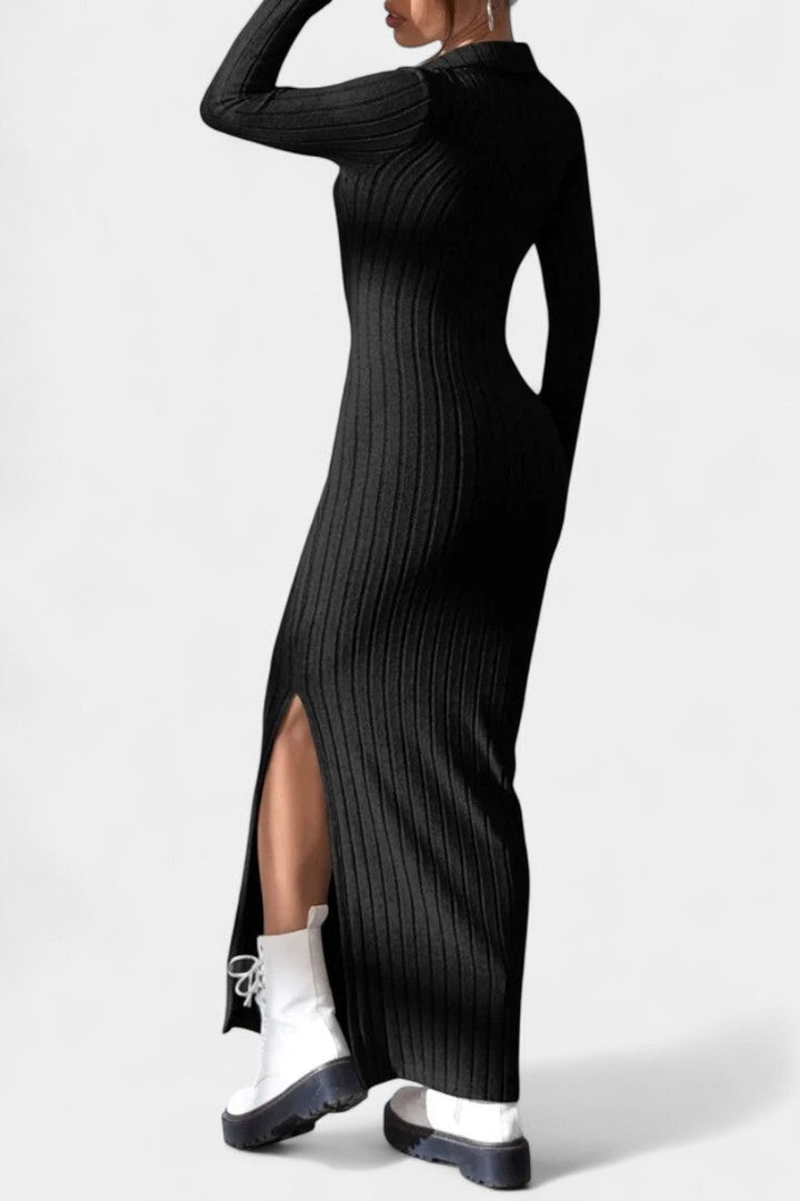 Melanie | Ribbed Collared Maxi Dress