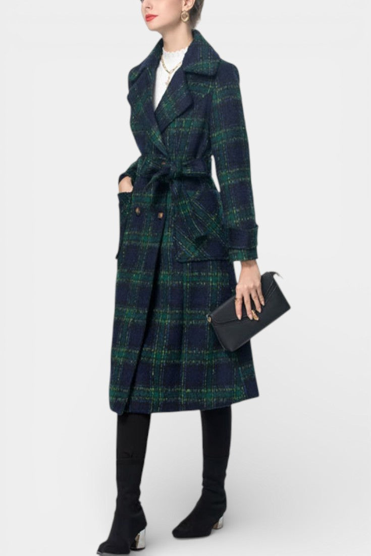 Tabitha | Longline Double-Breasted Check Coat