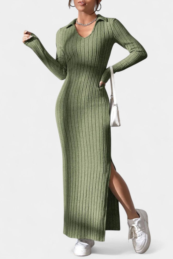 Sophia | Collared Ribbed Maxi Dress