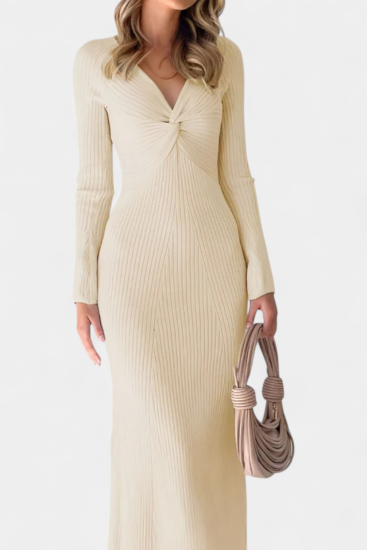 Aurelie | Ruched V-Neck Fitted Maxi Dress