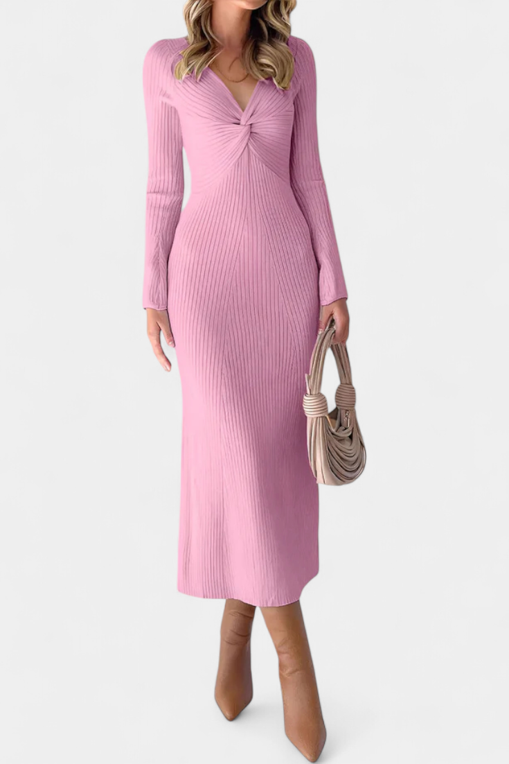 Aurelie | Ruched V-Neck Fitted Maxi Dress