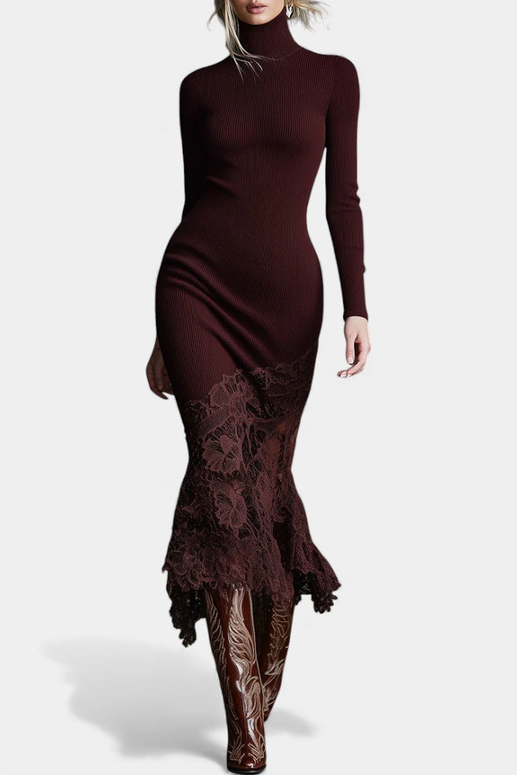 Theodora | High-Neck Lace-Hem Maxi Dress