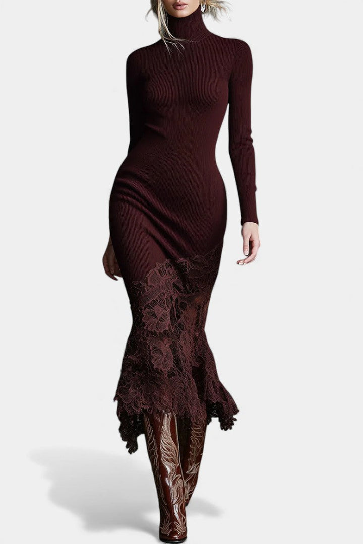 Theodora | High-Neck Lace-Hem Maxi Dress