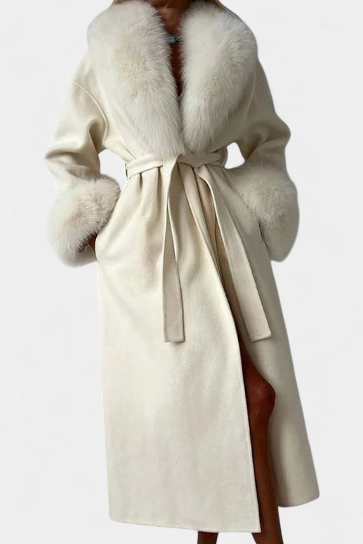 Rosalie | Belted Long Coat with Soft Fur Trim