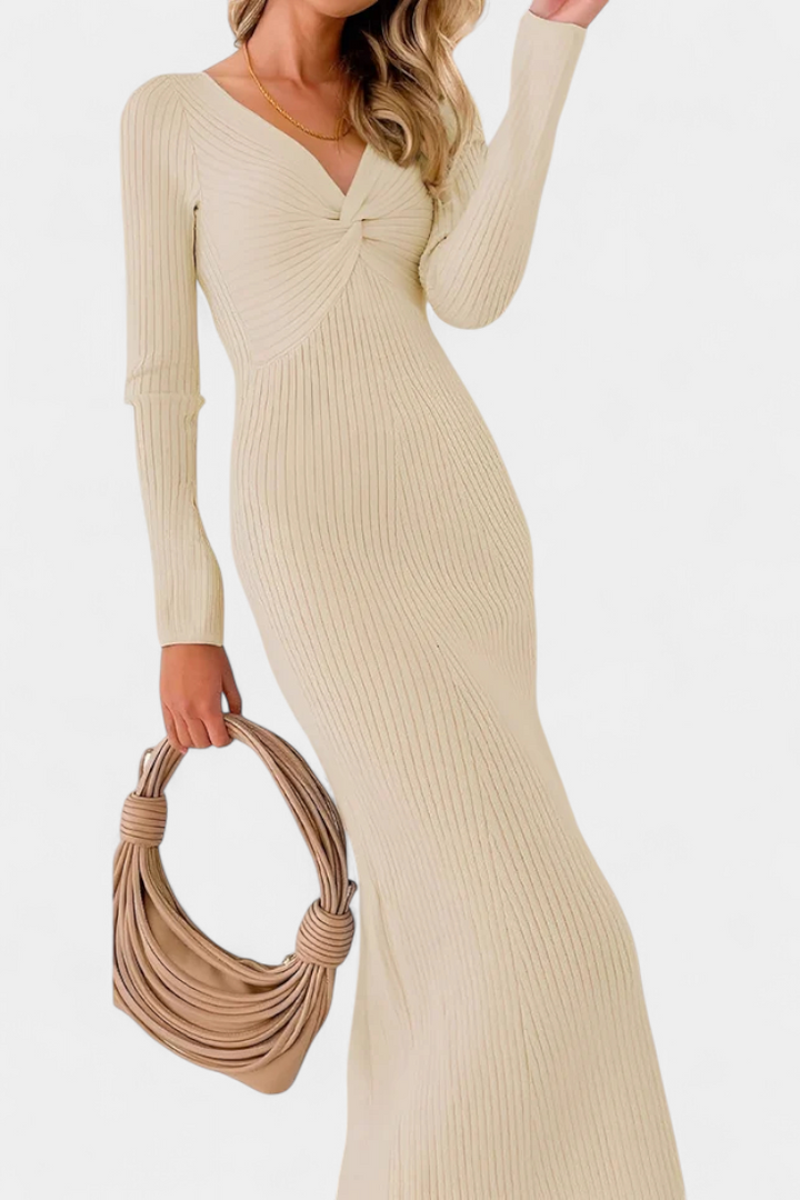 Aurelie | Ruched V-Neck Fitted Maxi Dress