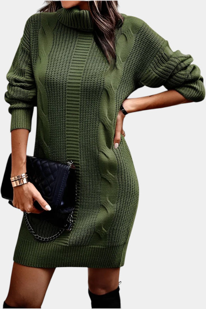 Hannah | Cable Knit Roll Neck Jumper Dress