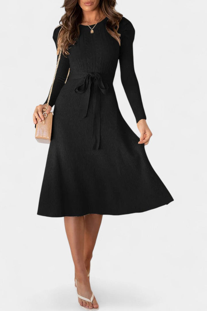 Iona | Belted Cable Midi Dress