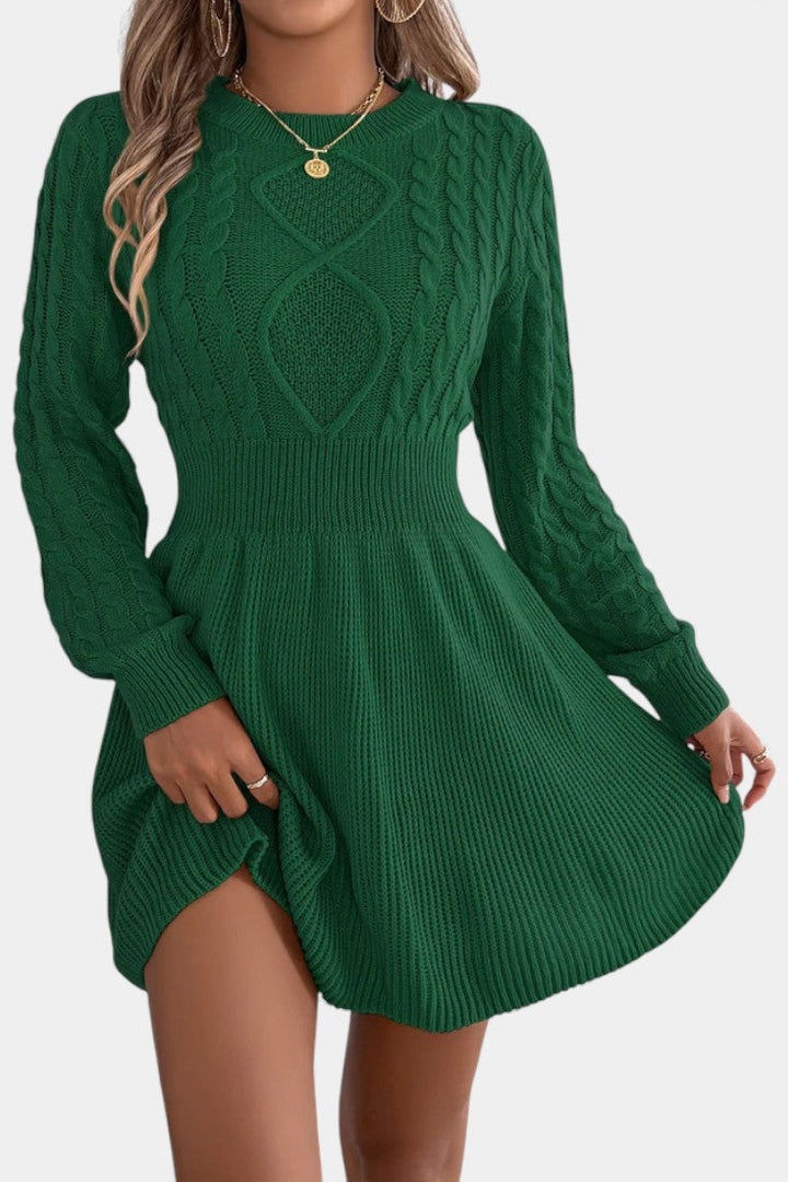 Fenella | Cable-Knit Fit-and-Flare Sweater Dress