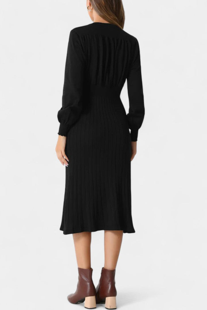Evangeline | Ribbed Button-Front Midi Dress