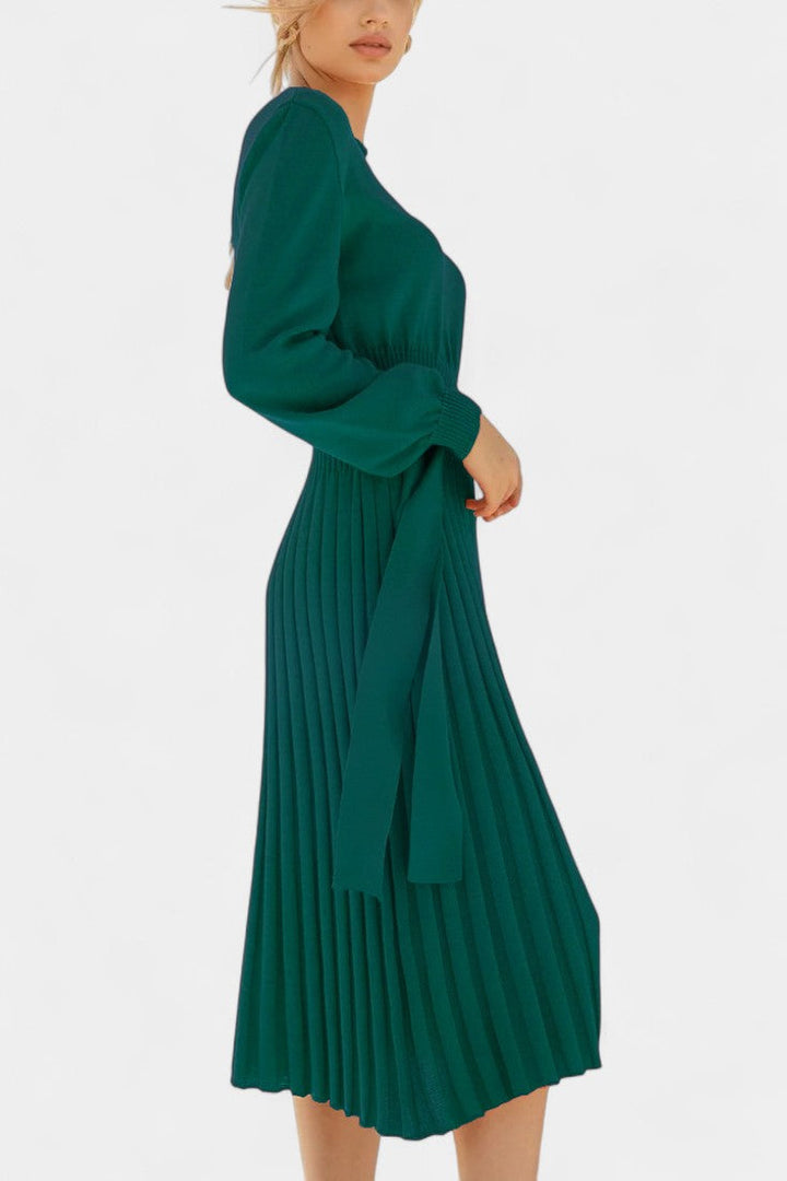 Adelina | Belted Pleated Midi Dress