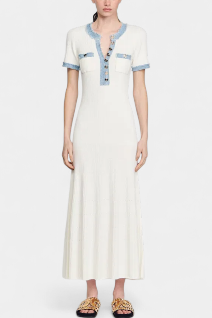 Estella | Ribbed Contrast-Trim Midi Dress