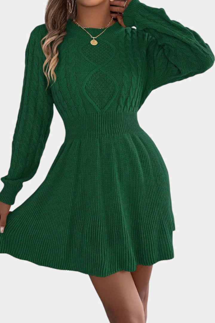 Fenella | Cable-Knit Fit-and-Flare Sweater Dress