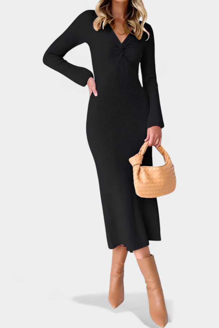 Aurelie | Ruched V-Neck Fitted Maxi Dress