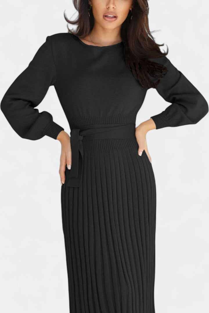 Fleur | Belted Pleated Midi Dress