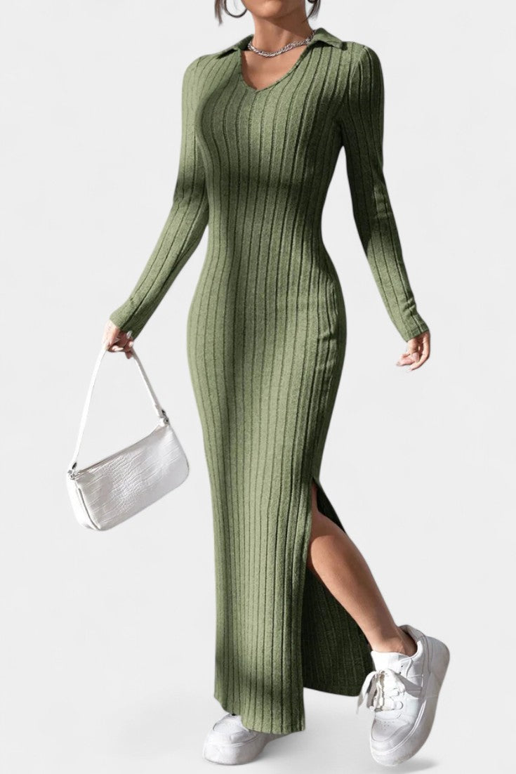 Sophia | Collared Ribbed Maxi Dress