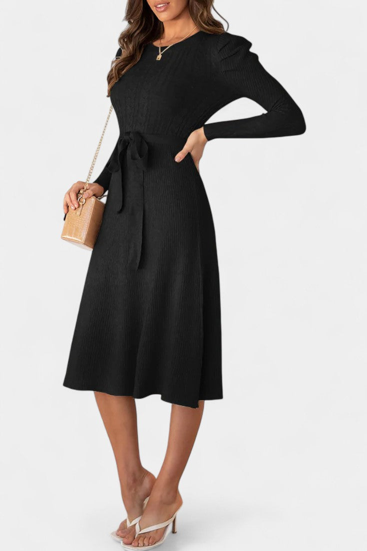 Iona | Belted Cable Midi Dress