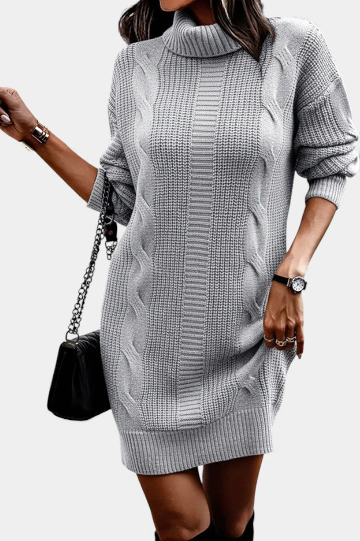 Hannah | Cable Knit Roll Neck Jumper Dress