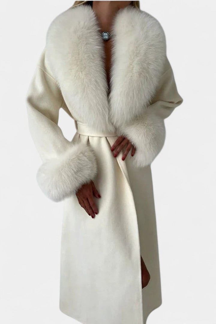 Rosalie | Belted Long Coat with Soft Fur Trim