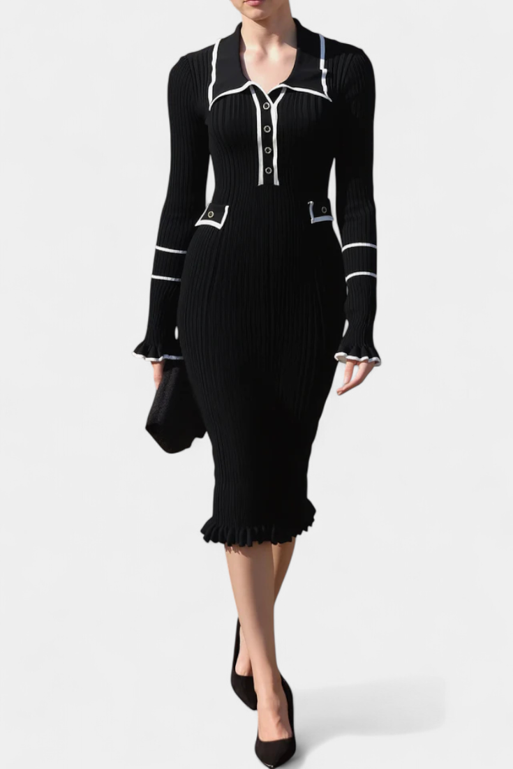 Eleanor | Elegant Ribbed Midi Dress